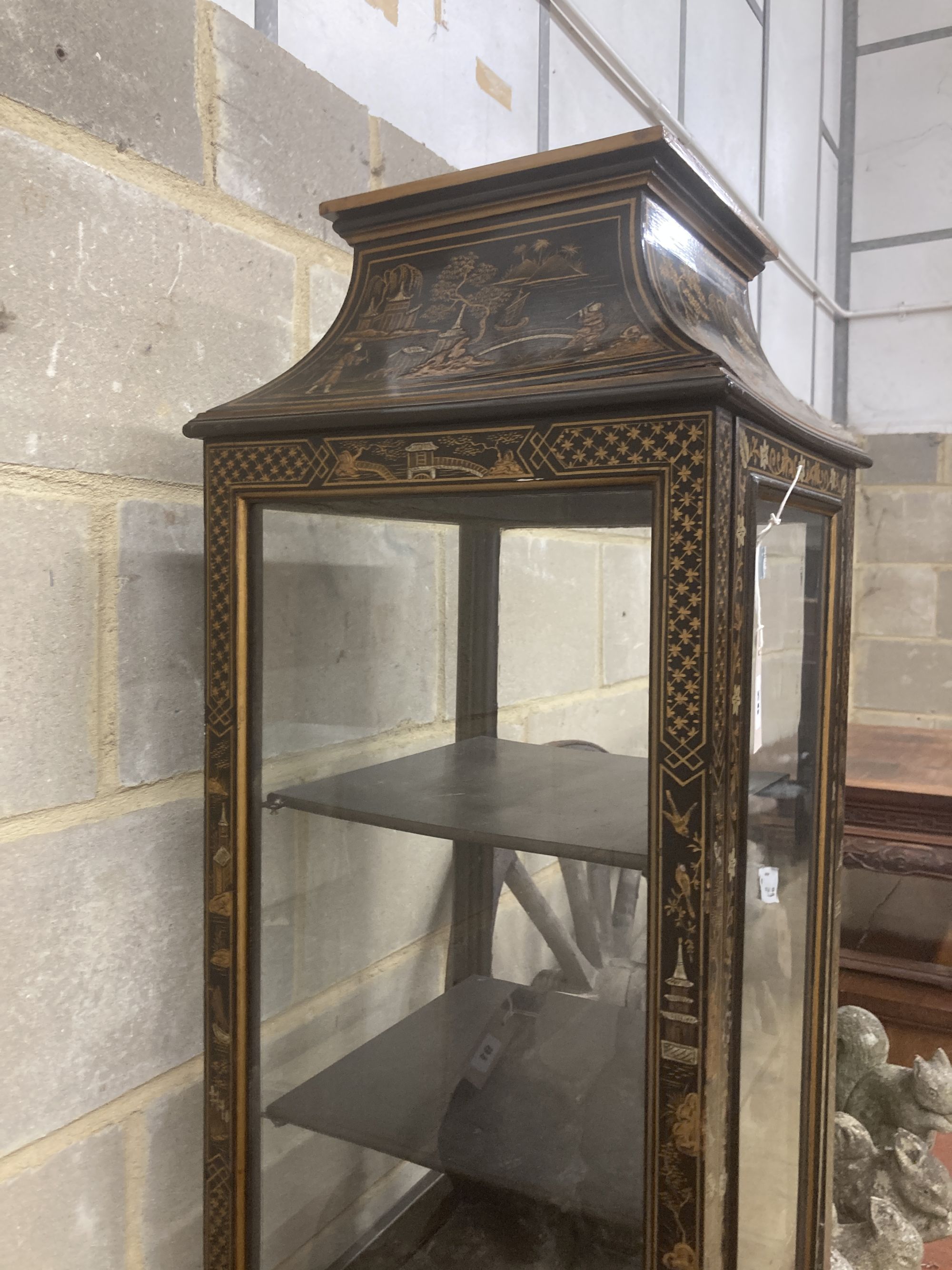 A chinoiserie lacquer bijouterie cabinet, width 37cm, depth 37cm deep, height 118cm